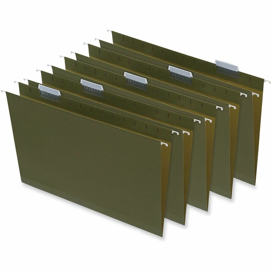 Universal 1/5 Tab Cut Legal Hanging Folder - 8 1/2" x 14" - 2" Expansion - Assorted Tab Position - 11 pt. - Stock - Standard Green - 25 Box