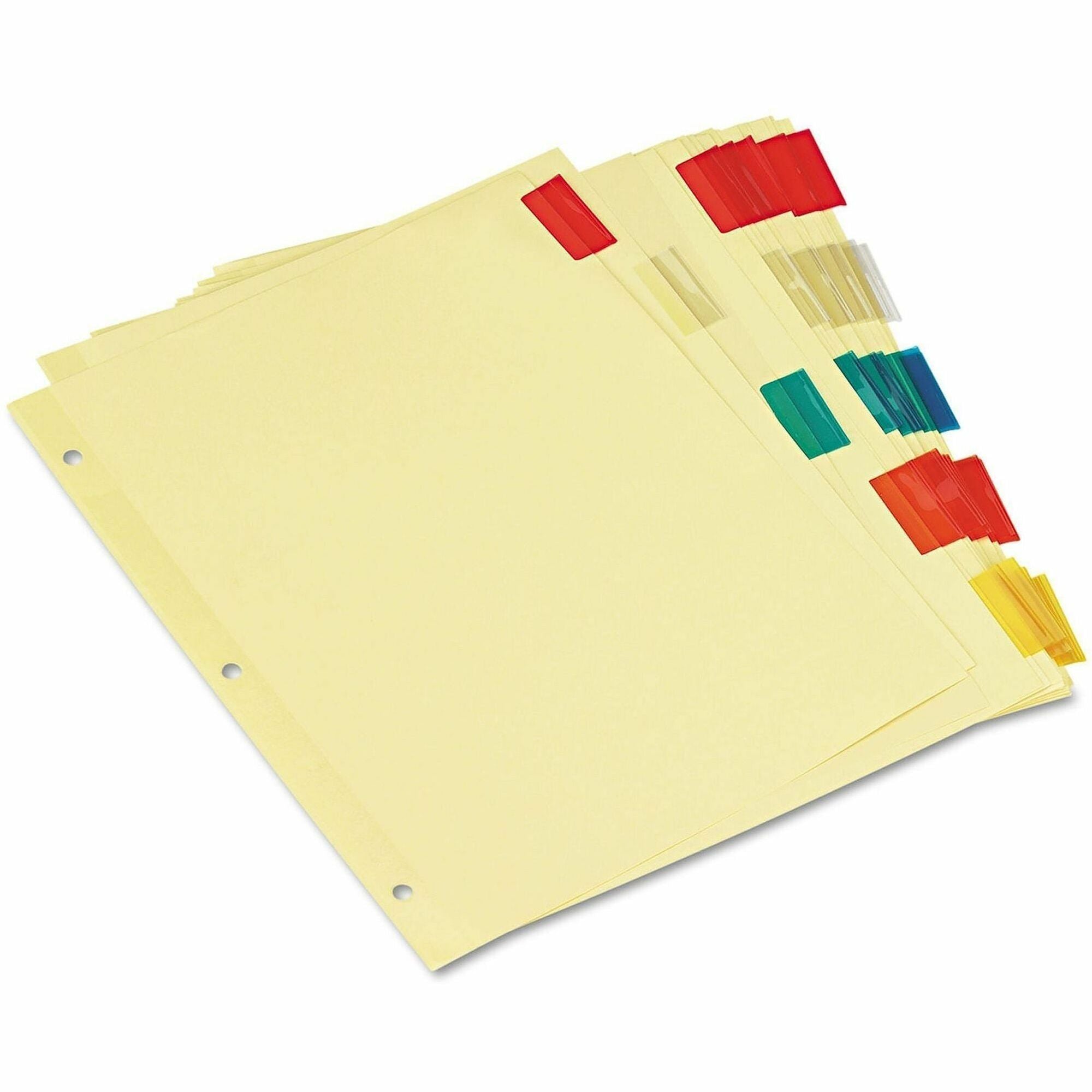 5 Write-on Side Tab(s) - Letter - 8.50" Width x 11" Length - 3 Hole Punched - Buff Paper Divider - Assorted Plastic Tab(s) - Recycled - Customizable, Mylar Reinforced Edge - 6 / Set