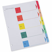 Universal Deluxe Index Divider, 5 Print-on Side Tabs (1-5), Table of Contents, Letter Size, 3-Hole Punched, White, Assorted Tabs, Double-sided, Mylar Reinforced, Laminated Tabs, 6 Sets