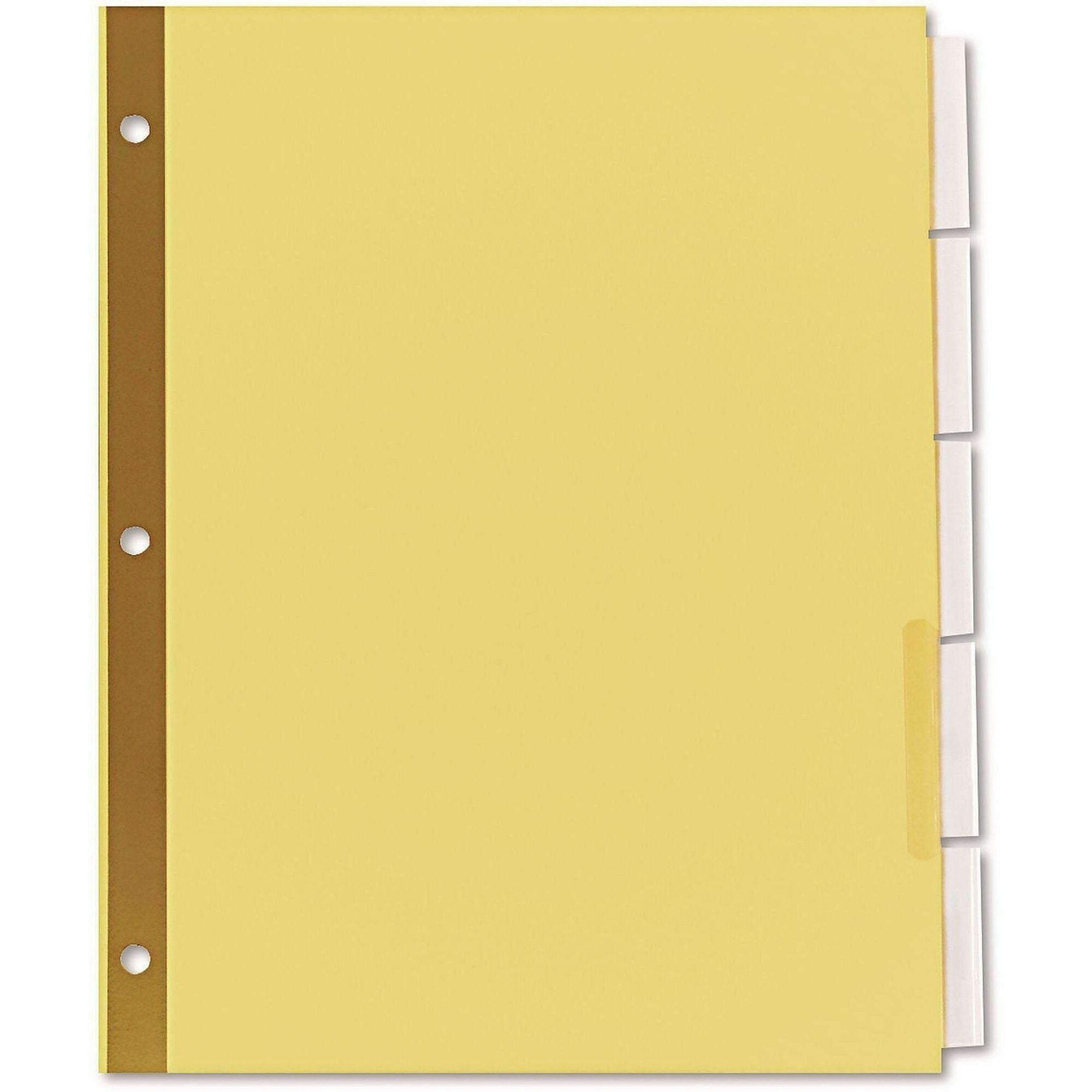 Universal Index Divider - 5 Write-on Side Tab(s) - Letter - 8.50" Width x 11" Length - 3 Hole Punched - Buff Paper Divider - Clear Plastic Tab(s) - Recycled - Customizable, Double-sided, Gold Reinforced Binding Edge - 6 Set