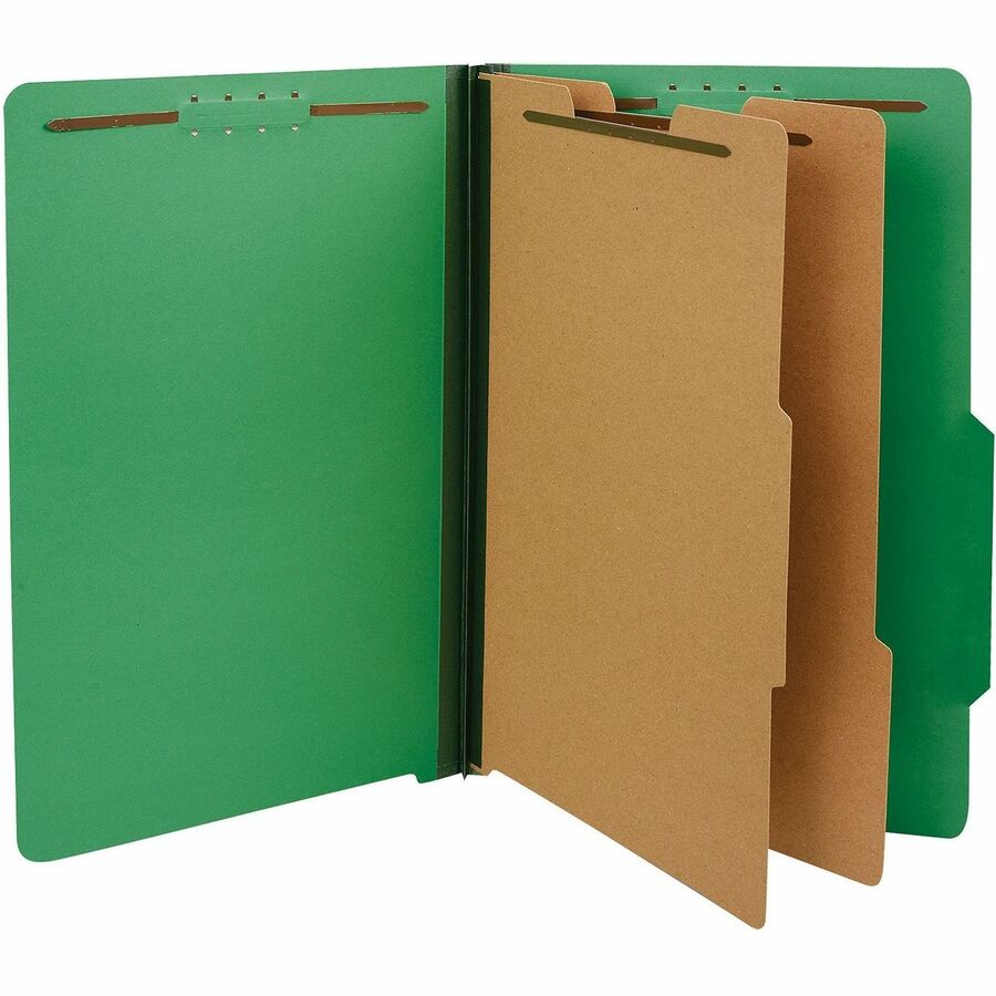 Universal 2/5 Tab Cut Legal Classification Folder - 8 1/2" x 14" - 2" Expansion - 6 Fastener(s) - 2" Fastener Capacity - Top Tab Location - Right of Center Tab Position - 2 Divider(s) - Emerald Green - 10 Box