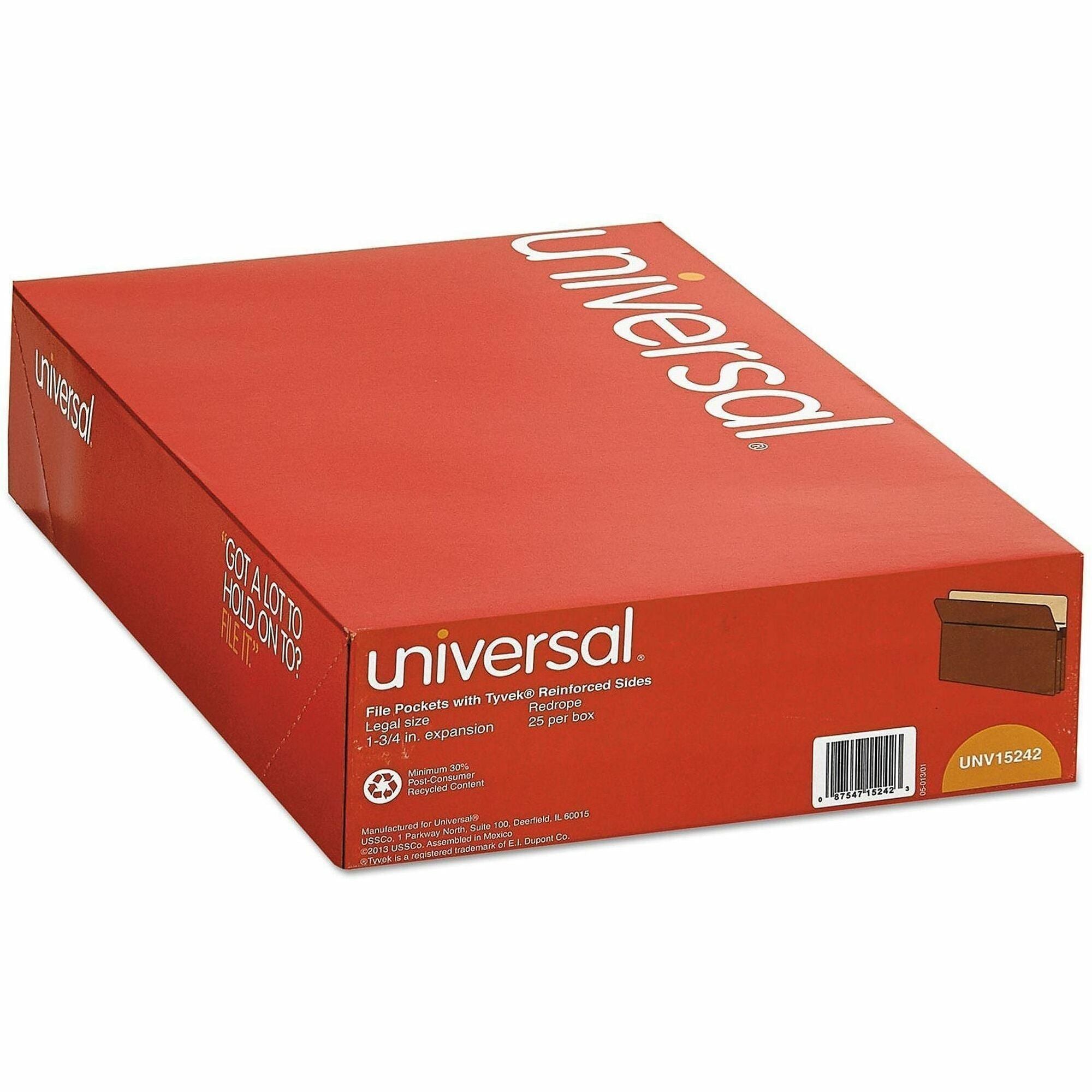 8 1/2" x 14" - Capacity1 3/4" Expansion - 1 Pocket(s) - Top Tab Position - Redrope - 25 Box
