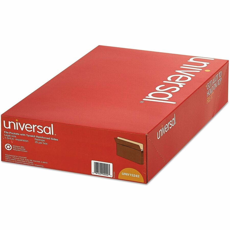 8 1/2" x 14" - Capacity1 3/4" Expansion - 1 Pocket(s) - Top Tab Position - Redrope - 25 Box