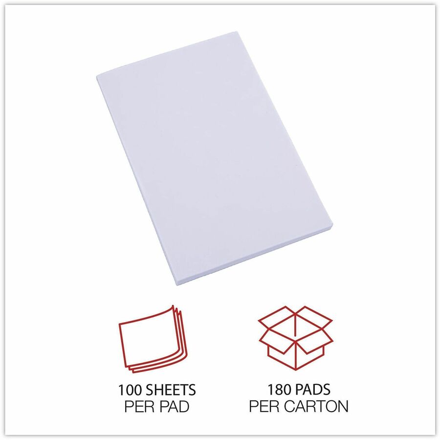 1 Subject(s) - 100 Sheets - Plain - Glued - Unruled Front Ruling - 16 lb Basis Weight - 5" Height x 3" Width - White Paper - 180 / Carton
