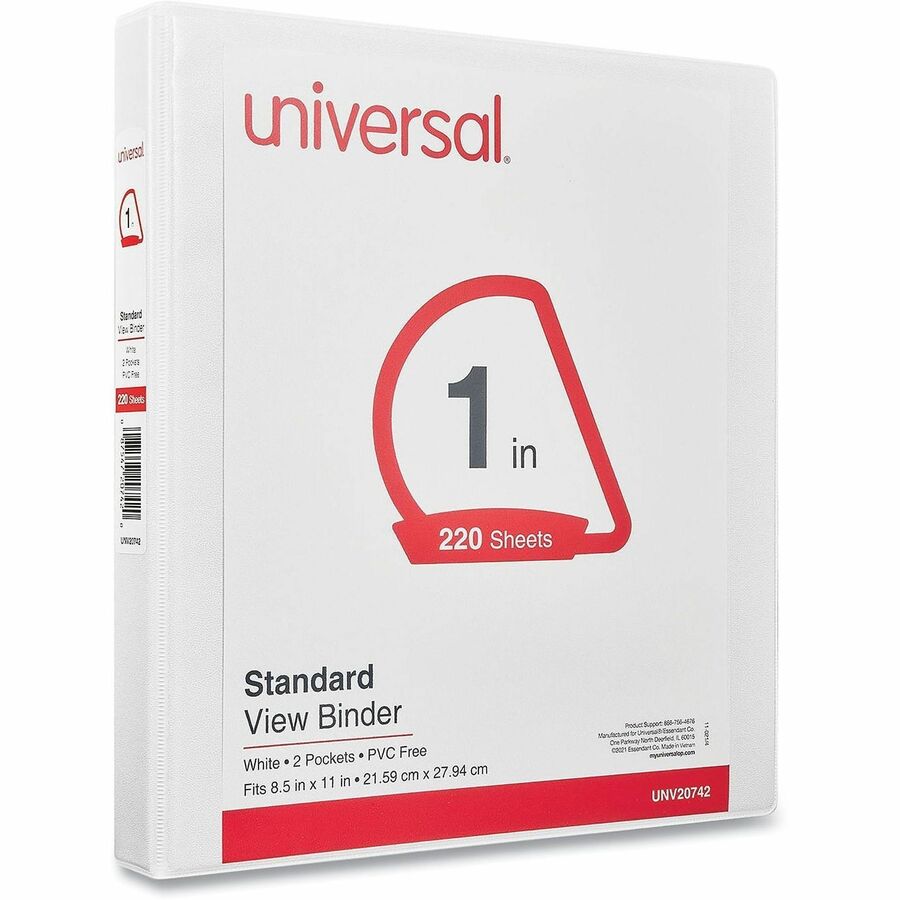 1" Binder Capacity - Letter - 8 1/2" x 11" Sheet Size - 220 Sheet Capacity - 3 Ring(s) - Fastener(s): Ring - Pocket(s): 2, Inside Front & Back - Polypropylene - White - Non-stick - 1 Each
