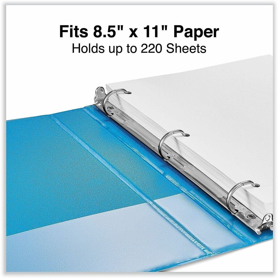 1" Binder Capacity - Letter - 8 1/2" x 11" Sheet Size - 220 Sheet Capacity - 3 Ring(s) - Fastener(s): Ring - Pocket(s): 2, Inside Front & Back - Polypropylene - Light Blue - Non-stick - 1 Each