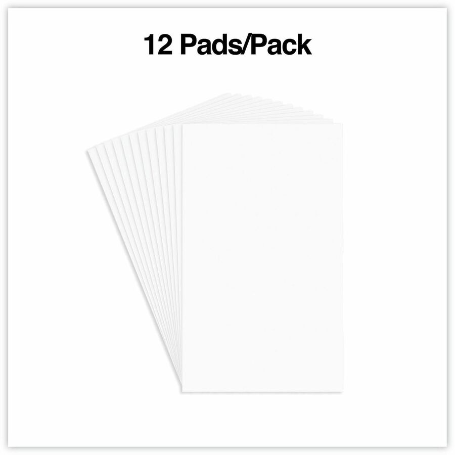 1 Subject(s) - 100 Sheets - Plain - Glued - Unruled Front Ruling - 16 lb Basis Weight - 5" Height x 3" Width - White Paper - 12 / Pack