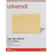 Universal 1/3 Tab Cut Letter Top Tab File Folders, 8.5" x 11", Assorted Tab Position, 11 pt. Stock, Box of 100