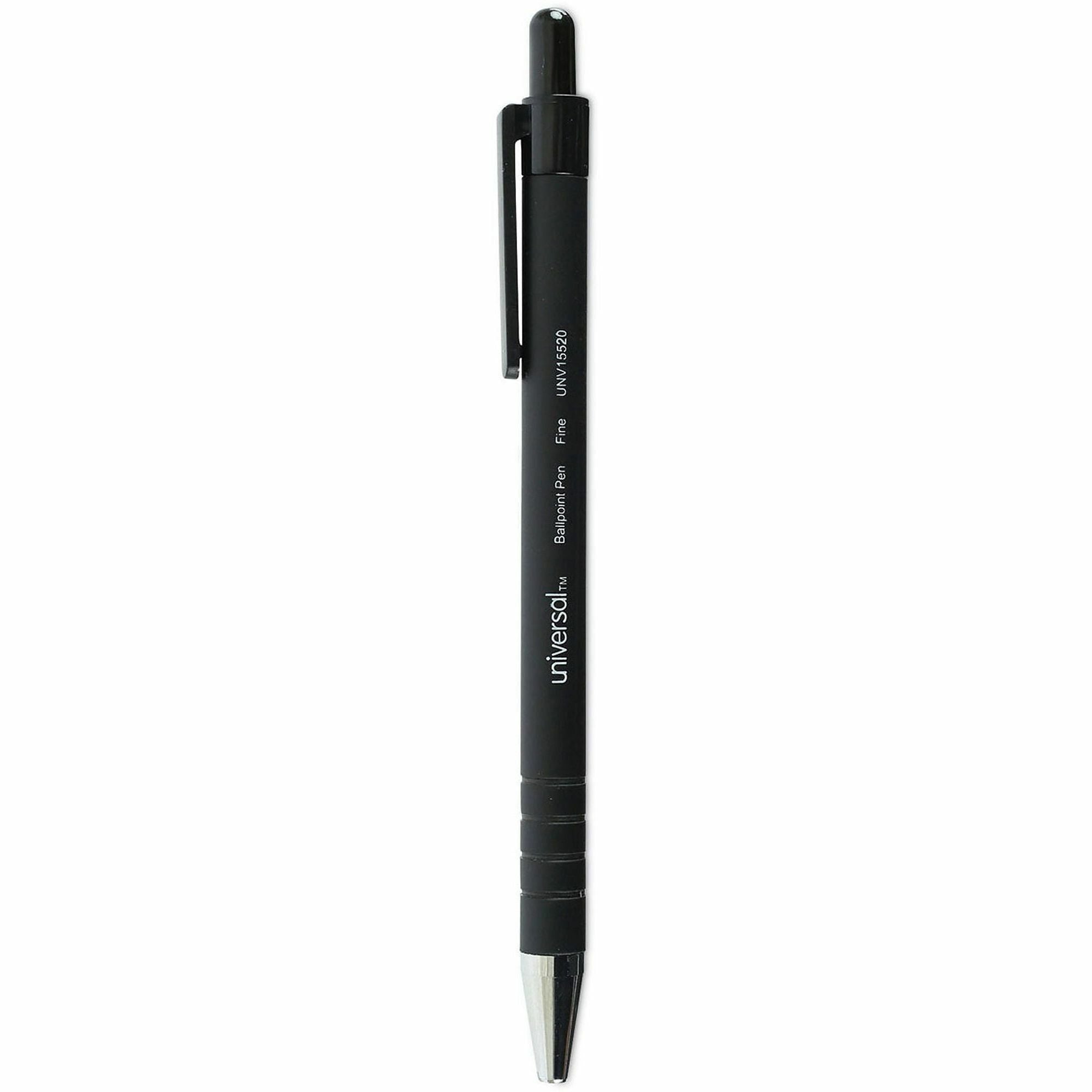 0.7 mm Fine Conical Pen Point - Retractable - Black Ink - Black Barrel - 1 Dozen