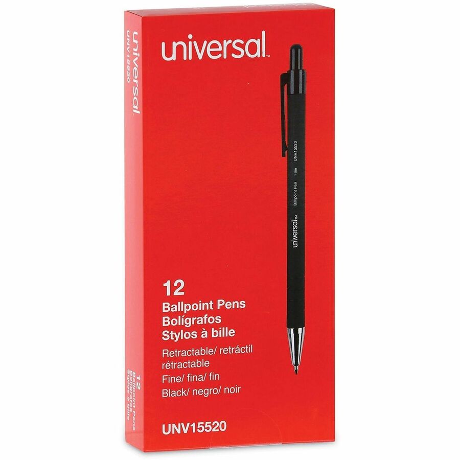 0.7 mm Fine Conical Pen Point - Retractable - Black Ink - Black Barrel - 1 Dozen