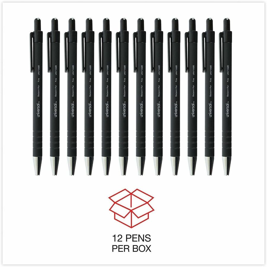 0.7 mm Fine Conical Pen Point - Retractable - Black Ink - Black Barrel - 1 Dozen