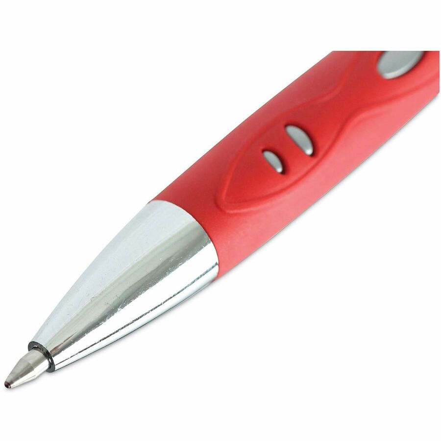 Universal Comfort Grip Gel Pen - 0.7 mm Medium Conical Pen Point - Retractable - Red Ink - Water Based - Gray, Red, Silver Barrel - 1 Dozen