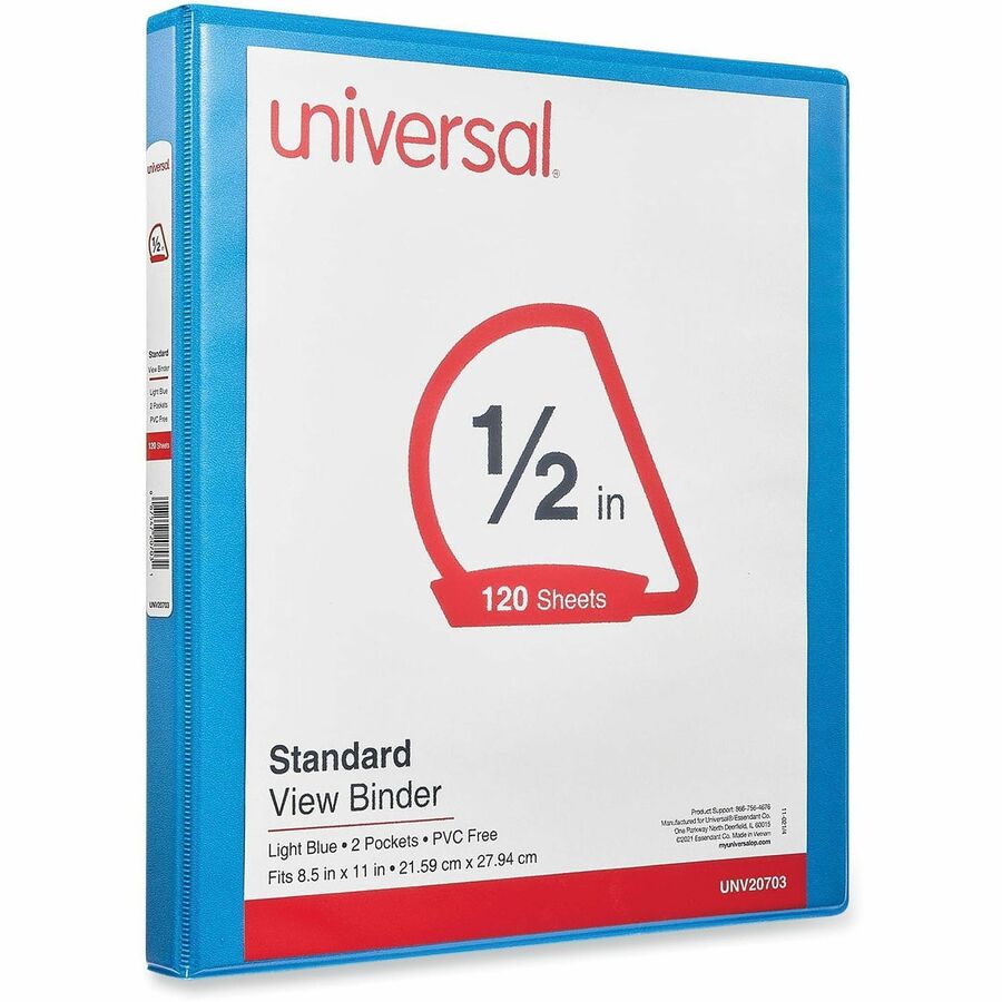1/2" Binder Capacity - Letter - 8 1/2" x 11" Sheet Size - 120 Sheet Capacity - 3 Ring(s) - Fastener(s): Ring - Pocket(s): 2, Inside Front & Back - Polypropylene - Light Blue - Non-stick - 1 Each
