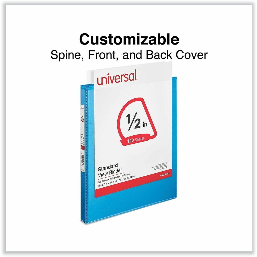 1/2" Binder Capacity - Letter - 8 1/2" x 11" Sheet Size - 120 Sheet Capacity - 3 Ring(s) - Fastener(s): Ring - Pocket(s): 2, Inside Front & Back - Polypropylene - Light Blue - Non-stick - 1 Each