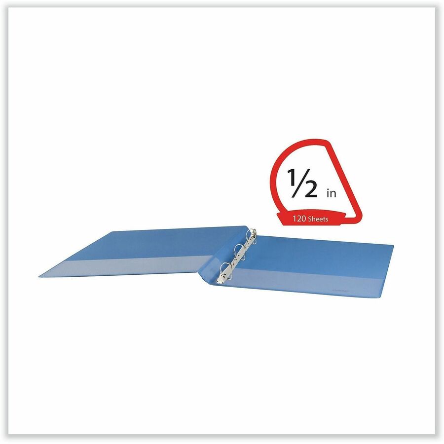 1/2" Binder Capacity - Letter - 8 1/2" x 11" Sheet Size - 120 Sheet Capacity - 3 Ring(s) - Fastener(s): Ring - Pocket(s): 2, Inside Front & Back - Polypropylene - Light Blue - Non-stick - 1 Each