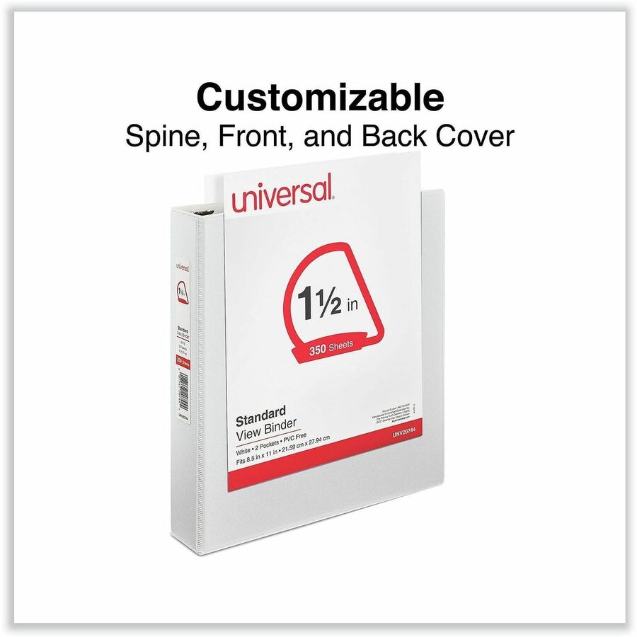 1 1/2" Binder Capacity - Letter - 8 1/2" x 11" Sheet Size - 375 Sheet Capacity - 3 Ring(s) - Fastener(s): Ring - Pocket(s): 2, Inside Front & Back - Polypropylene - White - Non-stick - 1 Each