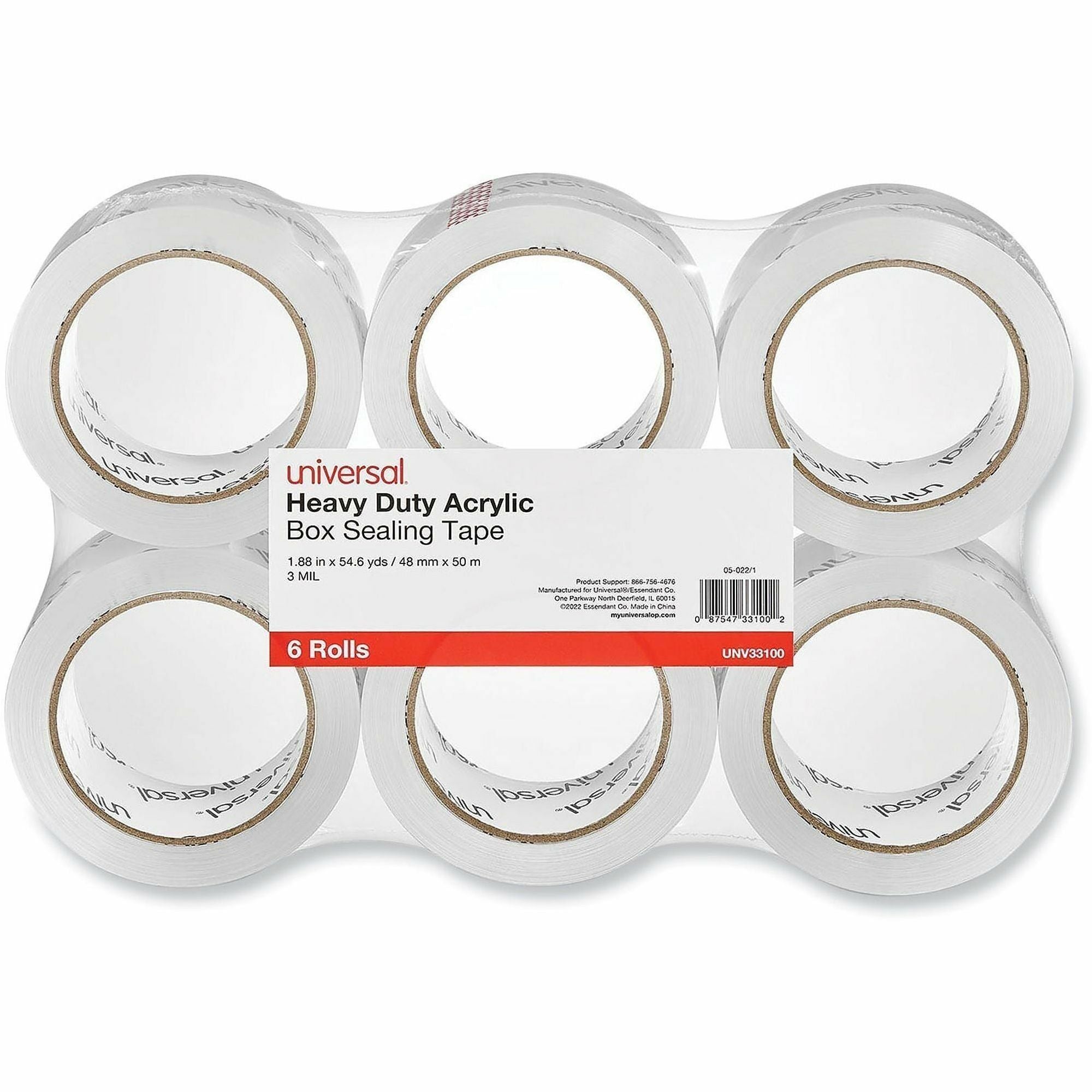 54.60 yd Length x 1.88" Width x 3 mil Thickness - 3" Core - Clear - Acrylic - Plastic Backing - 6 / Pack