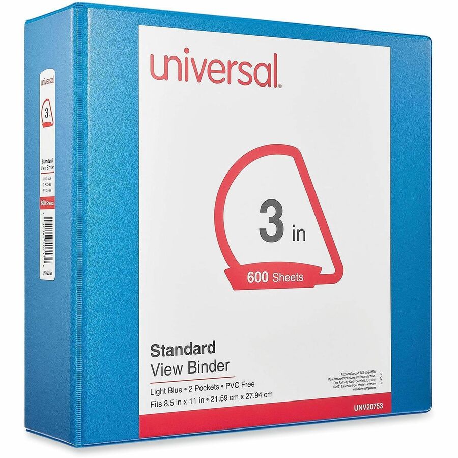 3" Binder Capacity - Letter - 8 1/2" x 11" Sheet Size - 600 Sheet Capacity - 3 Ring(s) - Fastener(s): Ring - Pocket(s): 2, Inside Front & Back - Polypropylene - Light Blue - Non-stick - 1 Each