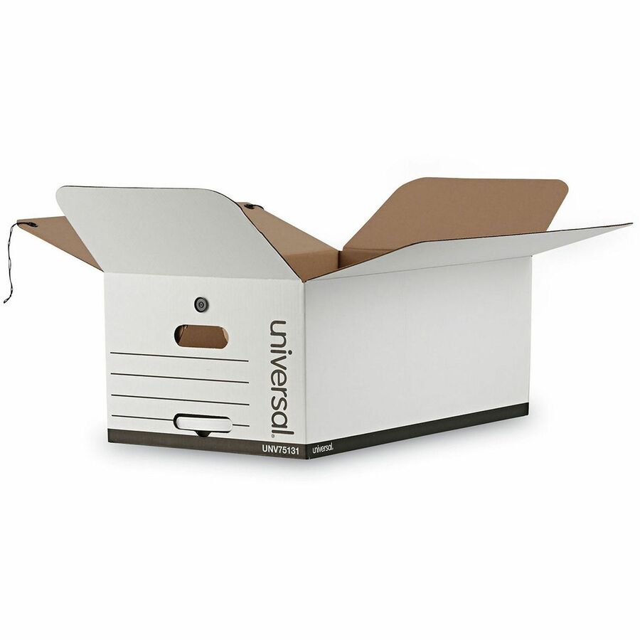 Internal Dimensions: 15" Width x 24" Depth x 10" Height - Media Size Supported: Legal - Flap, String/Button Closure - Medium Duty - Stackable - Corrugated Fiberboard - White - For Box File - 12 / Carton