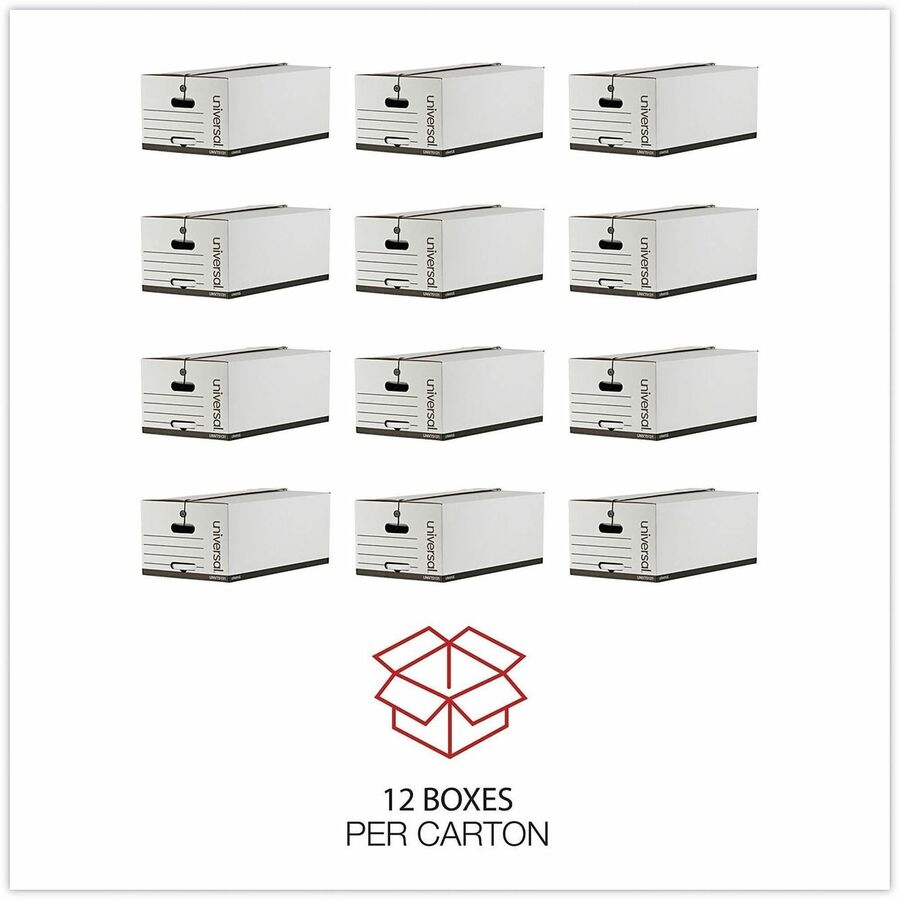 Internal Dimensions: 15" Width x 24" Depth x 10" Height - Media Size Supported: Legal - Flap, String/Button Closure - Medium Duty - Stackable - Corrugated Fiberboard - White - For Box File - 12 / Carton
