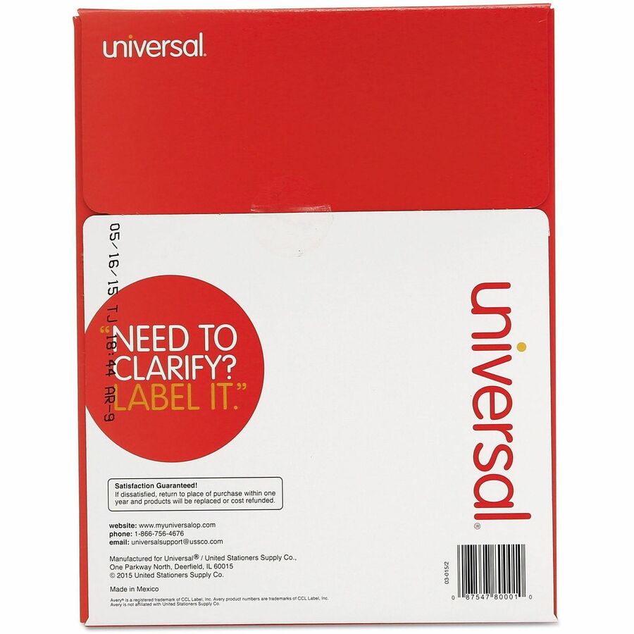 Universal Shipping Label - 1 3/4" Width x 1/2" Length - Permanent Adhesive - Rectangle - Laser, Inkjet - White - Paper - 80 / Sheet - 100 Total Sheets - 8000 / Box