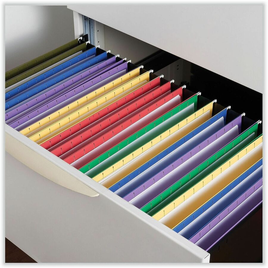 Universal 1/5 Tab Cut Legal Hanging Folder - 8 1/2" x 14" - Assorted Tab Position - 11 pt. - Stock - Red - 25 Box