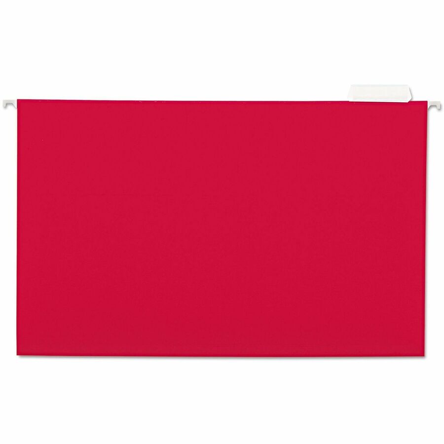 Universal 1/5 Tab Cut Legal Hanging Folder - 8 1/2" x 14" - Assorted Tab Position - 11 pt. - Stock - Red - 25 Box