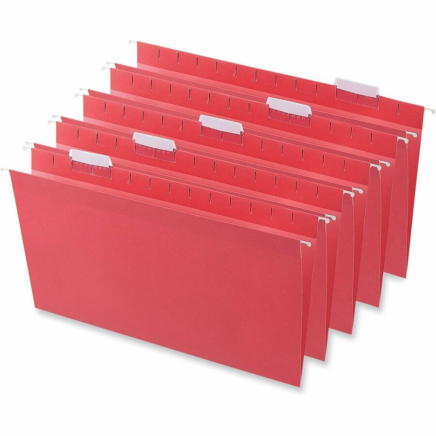 Universal 1/5 Tab Cut Legal Hanging Folder - 8 1/2" x 14" - Assorted Tab Position - 11 pt. - Stock - Red - 25 Box