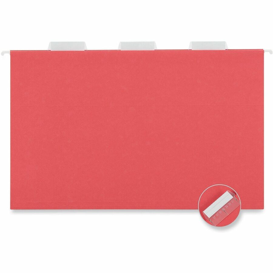 Universal 1/5 Tab Cut Legal Hanging Folder - 8 1/2" x 14" - Assorted Tab Position - 11 pt. - Stock - Red - 25 Box