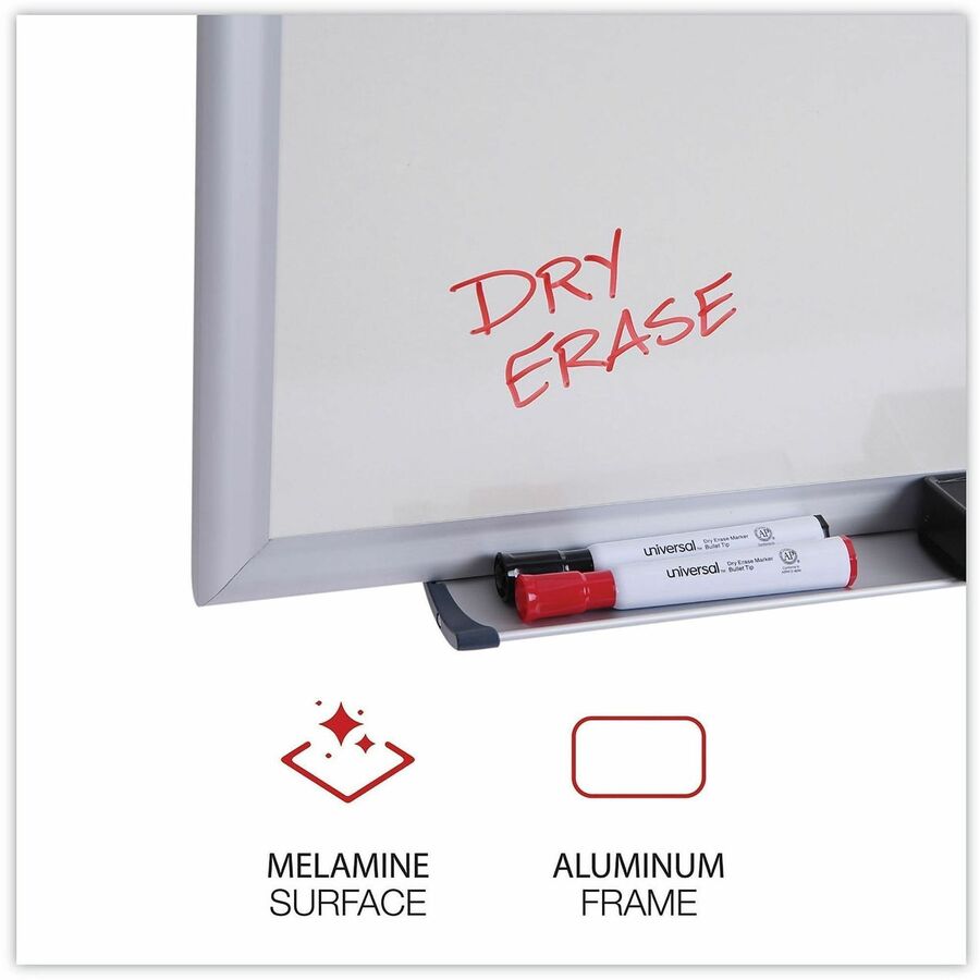 24" (2 ft) Width x 18" (1.5 ft) Height - White Melamine Surface - Satin Aluminum Frame - 1 Each