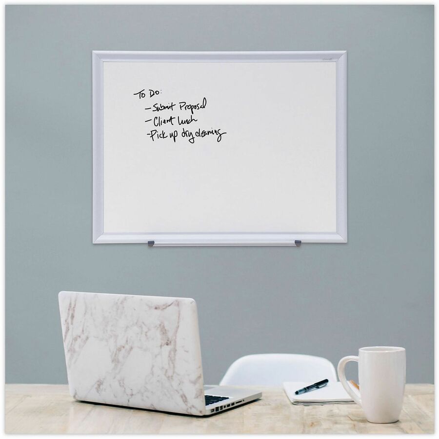 24" (2 ft) Width x 18" (1.5 ft) Height - White Melamine Surface - Satin Aluminum Frame - 1 Each