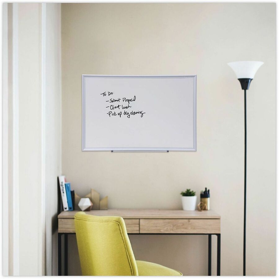 36" (3 ft) Width x 24" (2 ft) Height - White Melamine Surface - Satin Aluminum Frame - 1 Each