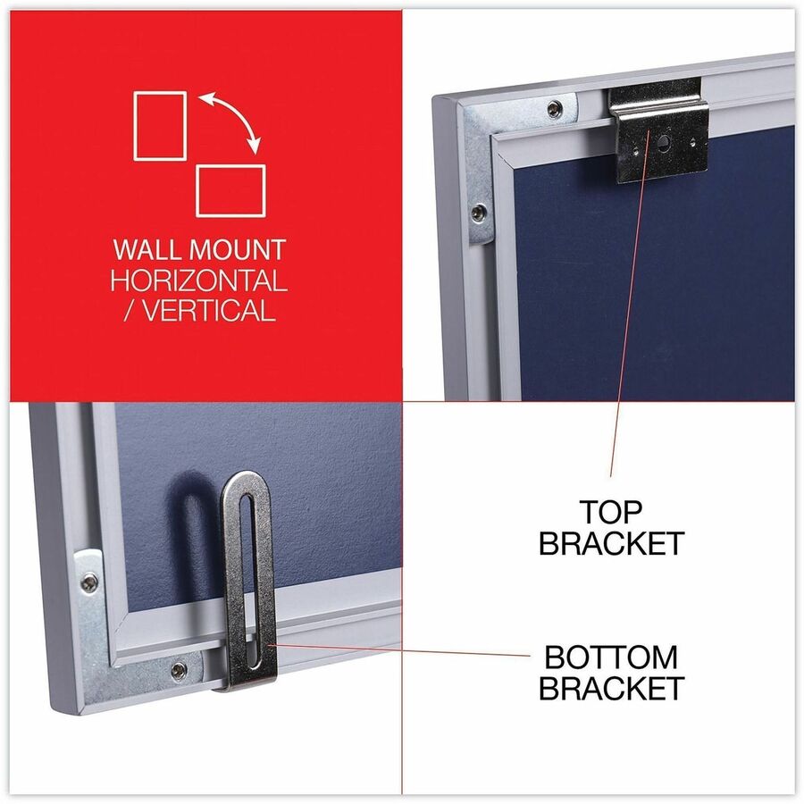 48" (4 ft) Width x 36" (3 ft) Height - White Melamine Surface - Satin Aluminum Frame - 1 Each