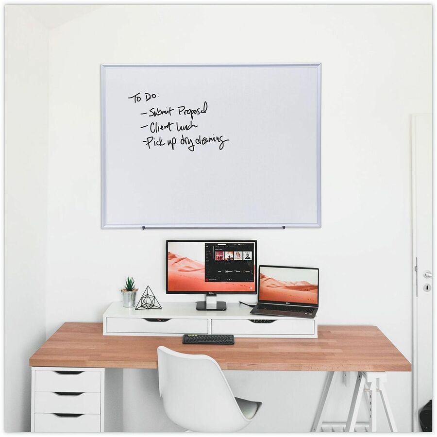 48" (4 ft) Width x 36" (3 ft) Height - White Melamine Surface - Satin Aluminum Frame - 1 Each
