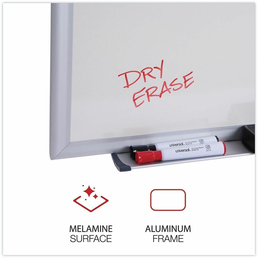 48" (4 ft) Width x 36" (3 ft) Height - White Melamine Surface - Satin Aluminum Frame - 1 Each
