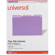 Universal 1/3 Tab Cut Letter Top Tab File Folders, 8.5" x 11", Assorted Tab Positions, 11 pt. Stock, Box of 100