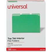 Universal 1/3 Tab Cut Letter Top Tab File Folder, 8.5" x 11", Assorted Tab Position, 11 pt. Stock, Box of 100