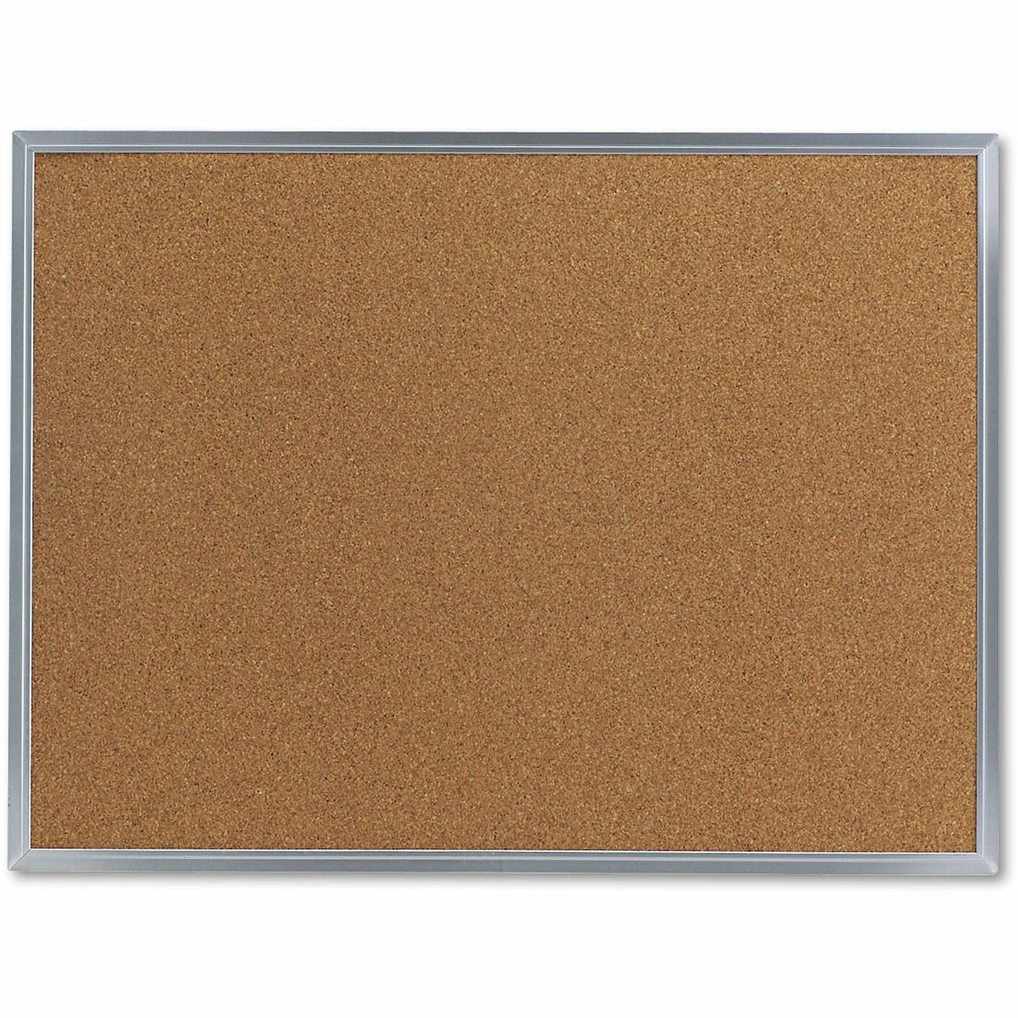 Universal Bulletin Board - 18" Board Height x 24" Board Width x 1.30" Board Depth - Tan Cork Surface - Resilient, Self-healing - Satin Aluminum Frame - 1 Each