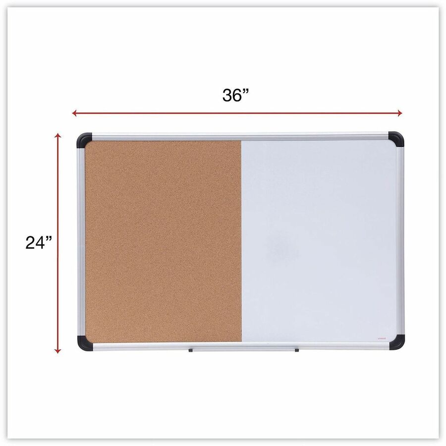 Universal Dry Erase/Bulletin Board - 36" (3 ft) Width x 24" (2 ft) Height - Tan Cork/Melamine Surface - Black Aluminum, Satin Frame - Magnetic - 1 Each
