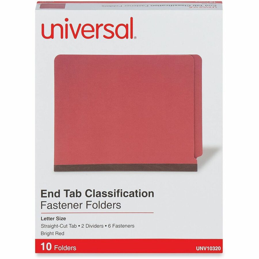 Universal Straight Tab Cut Letter Classification Folder - 8 1/2" x 11" - 2" Expansion - 6 Fastener(s) - 2" Fastener Capacity - End Tab Location - 2 Divider(s) - Bright Red - 10 Box
