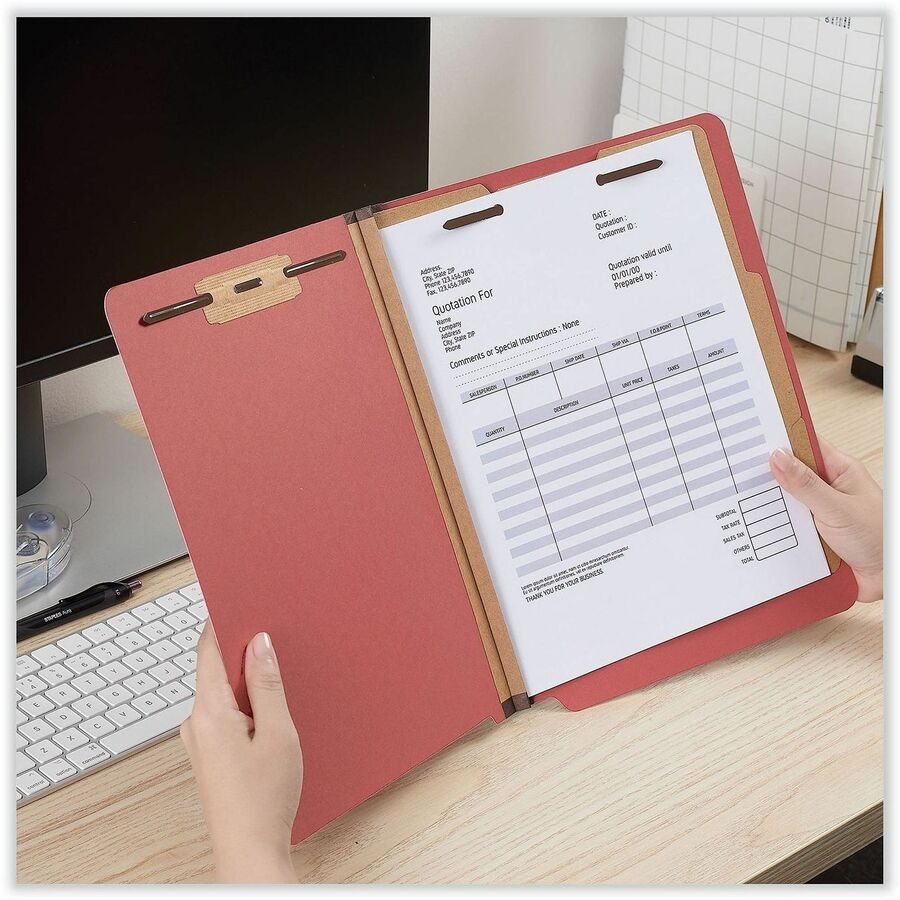 Universal Straight Tab Cut Letter Classification Folder - 8 1/2" x 11" - 2" Expansion - 6 Fastener(s) - 2" Fastener Capacity - End Tab Location - 2 Divider(s) - Bright Red - 10 Box