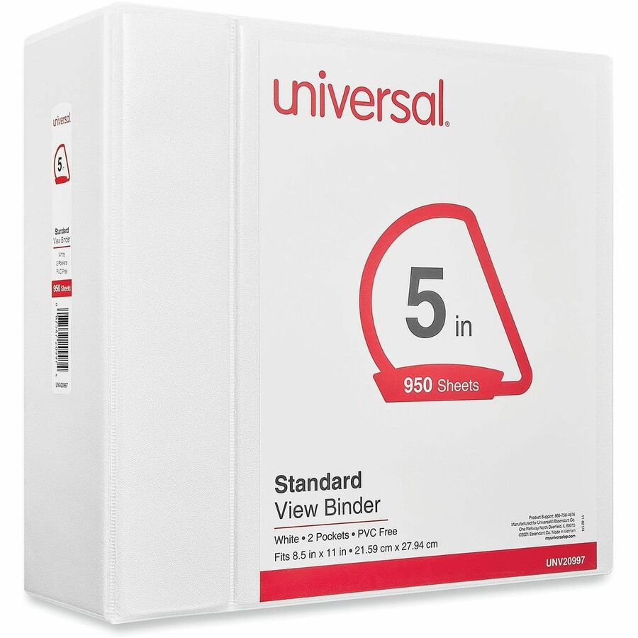 5" Binder Capacity - Letter - 8 1/2" x 11" Sheet Size - 950 Sheet Capacity - 3 Ring(s) - Fastener(s): Ring - Pocket(s): 2, Inside Front & Back - Polypropylene - White - Non-stick - 1 Each