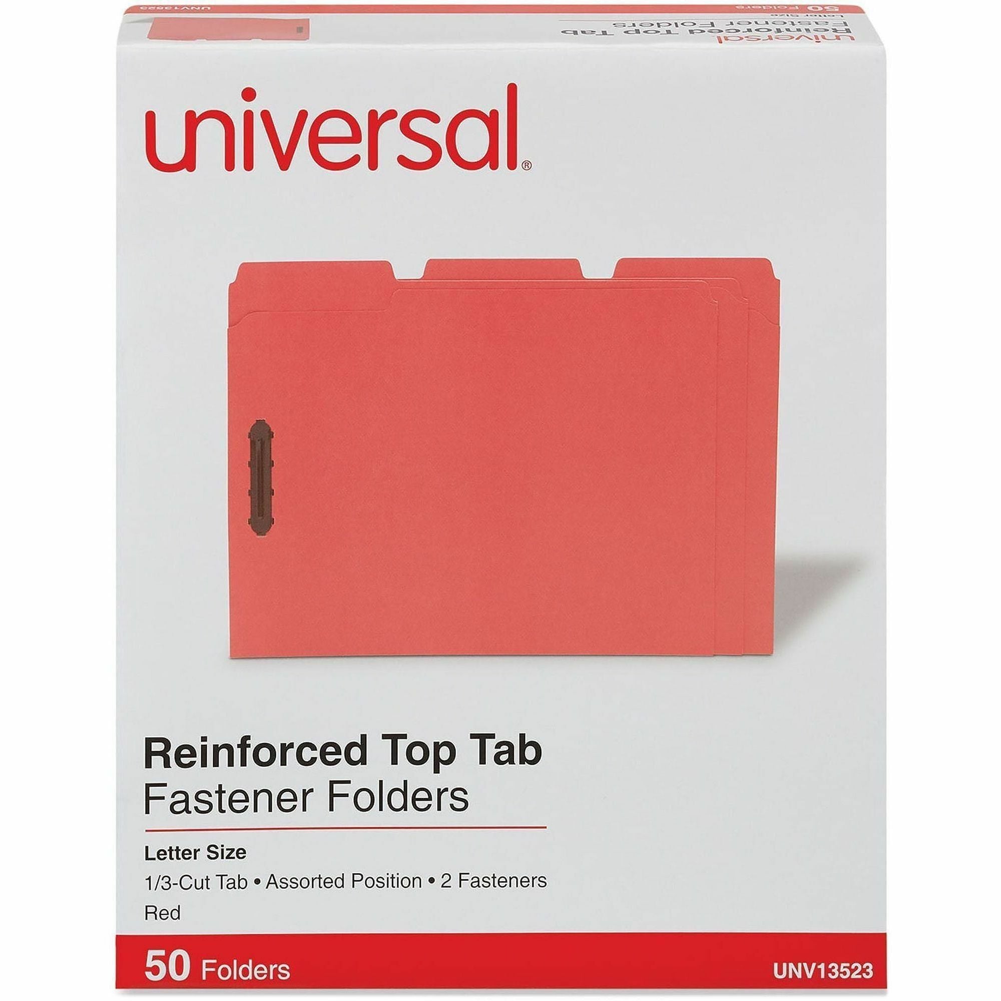 Universal 1/3 Tab Cut Letter Classification Folder - 8 1/2" x 11" - 3/4" Expansion - 2 Fastener(s) - 2" Fastener Capacity - Top Tab Location - Assorted Tab Position - Red - 50 Box