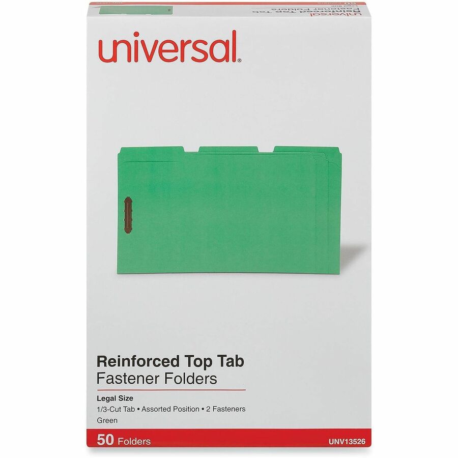 Universal 1/3 Tab Cut Legal Classification Folder - 8 1/2" x 14" - 3/4" Expansion - 2 Fastener(s) - 2" Fastener Capacity - Top Tab Location - Assorted Tab Position - Green - 50 Box