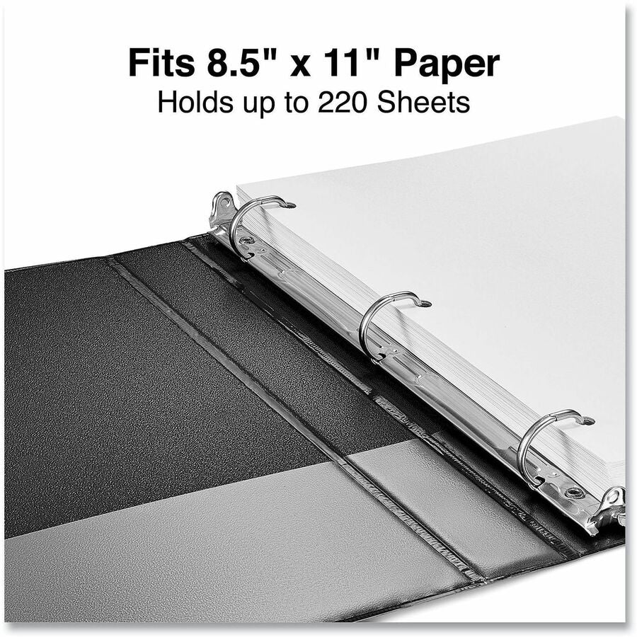 1" Binder Capacity - Letter - 8 1/2" x 11" Sheet Size - 220 Sheet Capacity - 3 Ring(s) - Fastener(s): Ring - Pocket(s): 2, Inside Front & Back - Polypropylene - Black - Non-stick - 1 Each