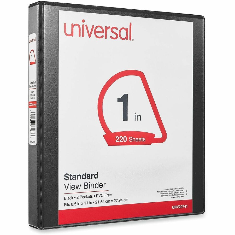 1" Binder Capacity - Letter - 8 1/2" x 11" Sheet Size - 220 Sheet Capacity - 3 Ring(s) - Fastener(s): Ring - Pocket(s): 2, Inside Front & Back - Polypropylene - Black - Non-stick - 1 Each
