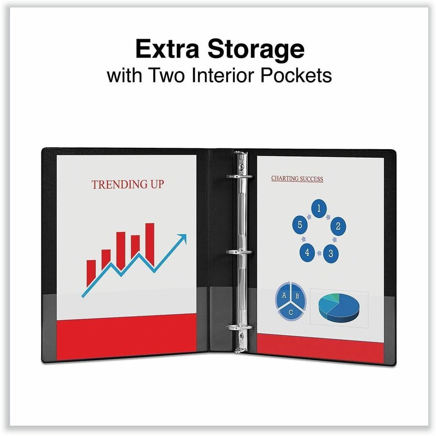1" Binder Capacity - Letter - 8 1/2" x 11" Sheet Size - 220 Sheet Capacity - 3 Ring(s) - Fastener(s): Ring - Pocket(s): 2, Inside Front & Back - Polypropylene - Black - Non-stick - 1 Each