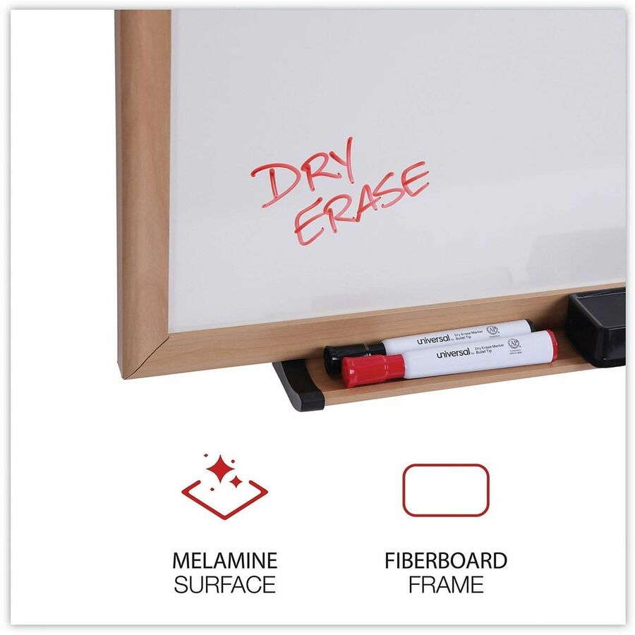 Universal Dry Erase Board - 96" (8 ft) Width x 48" (4 ft) Height - White Melamine Surface - Oak Medium Density Fiber (MDF) Frame - 1 Each