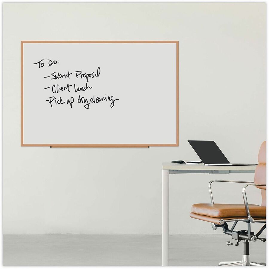 Universal Dry Erase Board - 72" (6 ft) Width x 48" (4 ft) Height - White Melamine Surface - Oak Medium Density Fiber (MDF) Frame - 1 Each