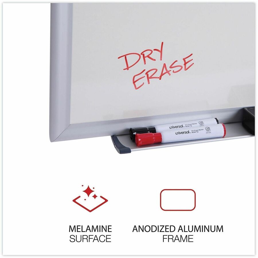 Universal Dry Erase Board - 96" (8 ft) Width x 48" (4 ft) Height - White Melamine Surface - Anodized Aluminum Frame - 1 Each